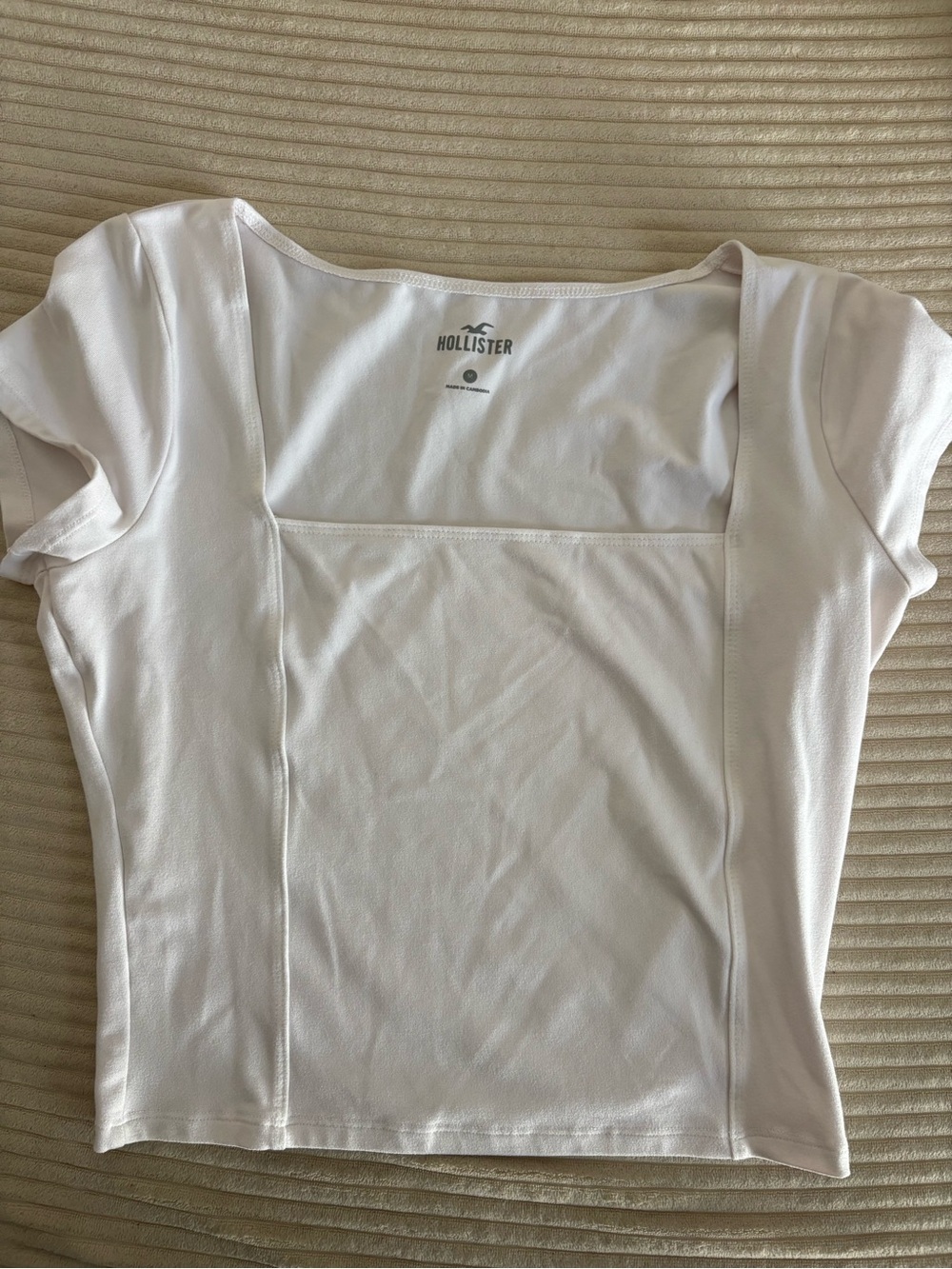 Hollister White Square Neck Short Sleeve Tee